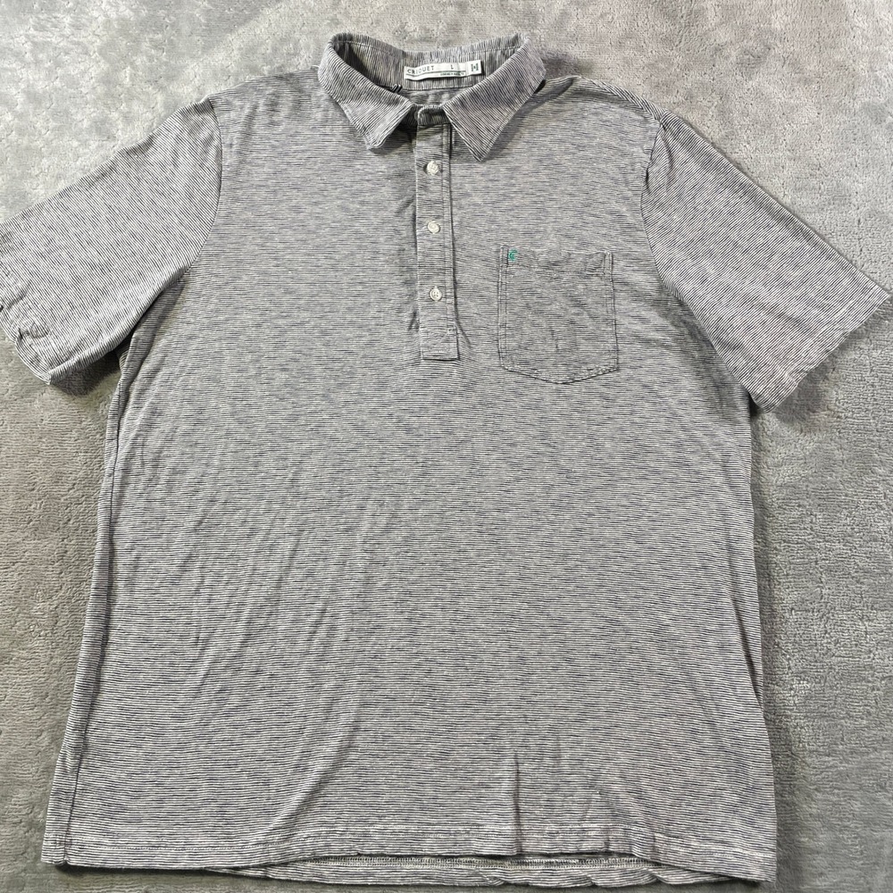 CRIQUET‎ Polo Shirt Mens Large Gray Striped Linen Blend Preppy Casual Resort